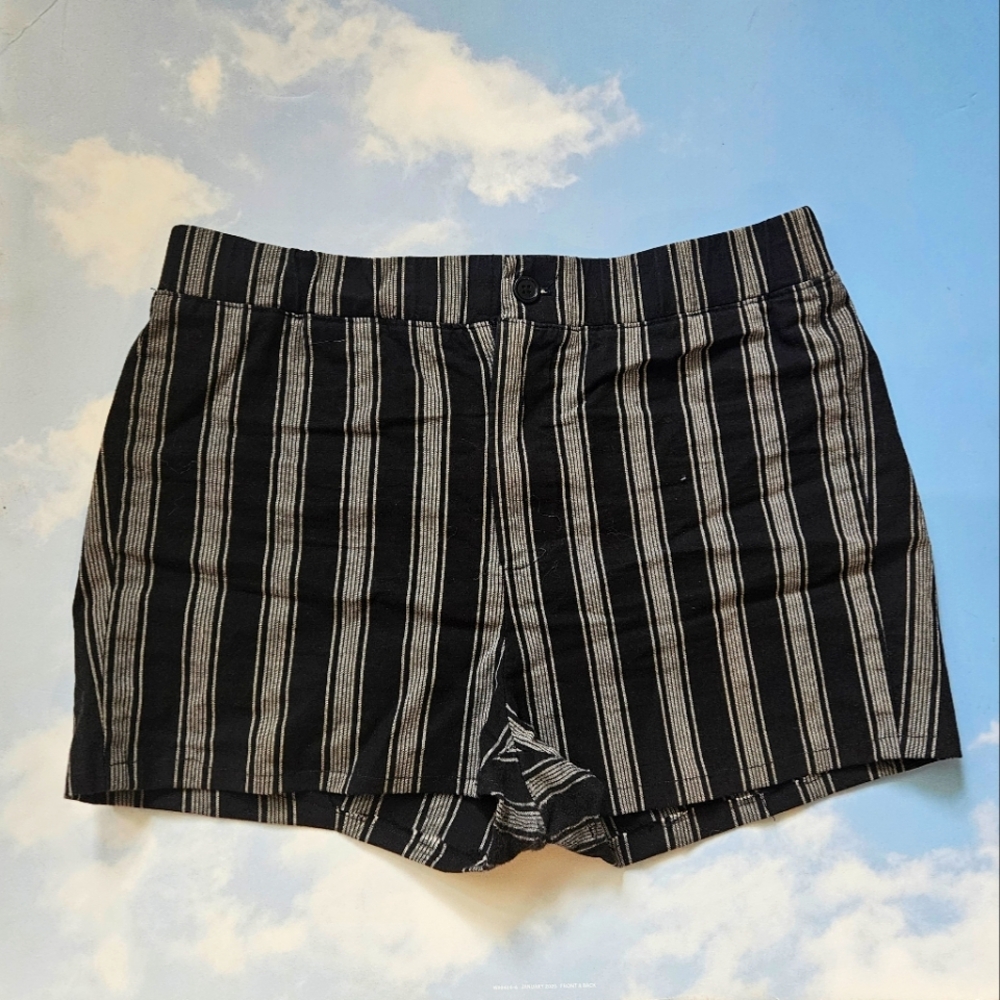 High Waist Shorts Black & Gray Stripe Shorts Beach Shorts Mini Shorts Pinstripe